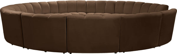 Meridian Furniture Infinity 12 Piece Modular Sectional Channel Tufted Velvet Sofa for Open Living Rooms 638Brown-12PC