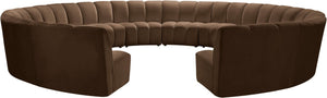 Meridian Furniture Infinity 12 Piece Modular Sectional Channel Tufted Velvet Sofa for Open Living Rooms 638Brown-12PC