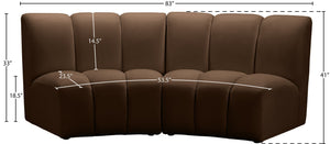 Meridian Furniture Infinity 2 Piece Modular Sectional Sofa Brown Velvet Channel Tufted Contemporary 638Brown-2PC