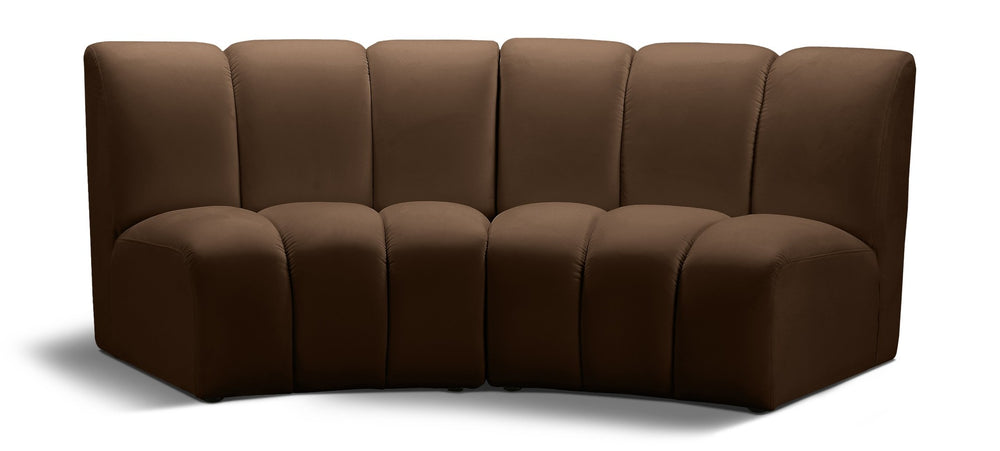 Meridian Furniture Infinity 2 Piece Modular Sectional Sofa Brown Velvet Channel Tufted Contemporary 638Brown-2PC