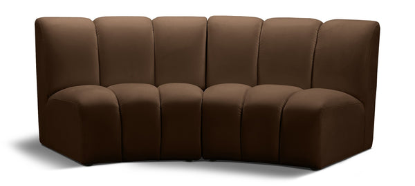 Meridian Furniture Infinity 2 Piece Modular Sectional Sofa Brown Velvet Channel Tufted Contemporary 638Brown-2PC