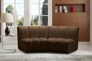 Meridian Furniture Infinity 2 Piece Modular Sectional Sofa Brown Velvet Channel Tufted Contemporary 638Brown-2PC