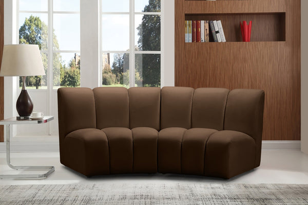 Meridian Furniture Infinity 2 Piece Modular Sectional Sofa Brown Velvet Channel Tufted Contemporary 638Brown-2PC