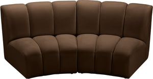 Meridian Furniture Infinity 2 Piece Modular Sectional Sofa Brown Velvet Channel Tufted Contemporary 638Brown-2PC
