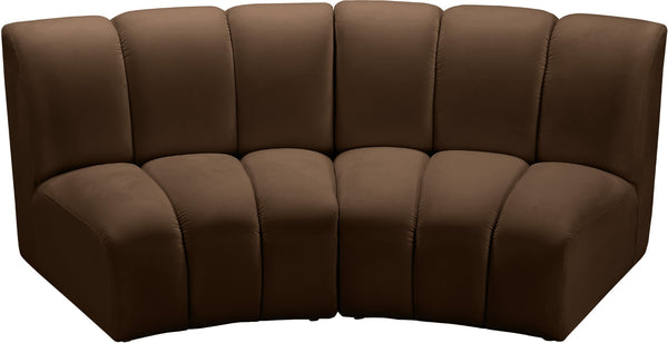 Meridian Furniture Infinity 2 Piece Modular Sectional Sofa Brown Velvet Channel Tufted Contemporary 638Brown-2PC