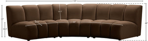 Meridian Furniture Infinity Velvet Three Piece Modular Sectional with Channel Tufting for Modern Living 638Brown-3PC