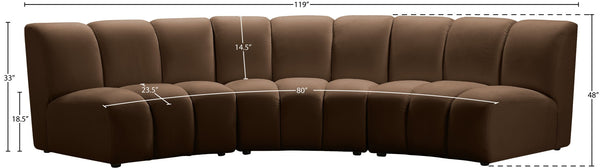 Meridian Furniture Infinity Velvet Three Piece Modular Sectional with Channel Tufting for Modern Living 638Brown-3PC