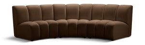 Meridian Furniture Infinity Velvet Three Piece Modular Sectional with Channel Tufting for Modern Living 638Brown-3PC