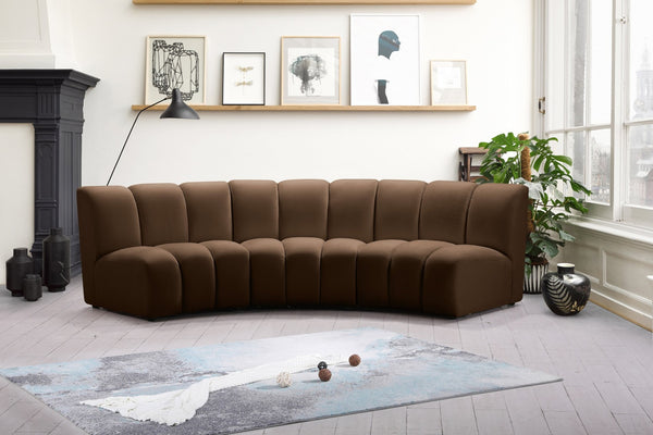 Meridian Furniture Infinity Velvet Three Piece Modular Sectional with Channel Tufting for Modern Living 638Brown-3PC