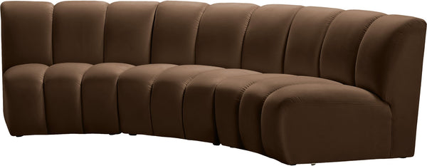 Meridian Furniture Infinity Velvet Three Piece Modular Sectional with Channel Tufting for Modern Living 638Brown-3PC