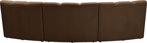 Meridian Furniture Infinity Velvet Three Piece Modular Sectional with Channel Tufting for Modern Living 638Brown-3PC