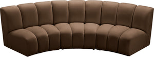 Meridian Furniture Infinity Velvet Three Piece Modular Sectional with Channel Tufting for Modern Living 638Brown-3PC