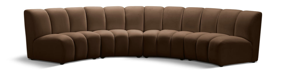 Meridian Furniture Infinity Four-piece Modular Sectional Brown Velvet Channel Tufted Living Room Sofa 638Brown-4PC