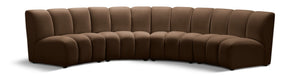 Meridian Furniture Infinity Four-piece Modular Sectional Brown Velvet Channel Tufted Living Room Sofa 638Brown-4PC