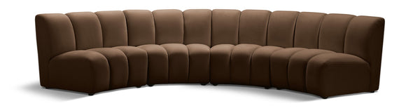 Meridian Furniture Infinity Four-piece Modular Sectional Brown Velvet Channel Tufted Living Room Sofa 638Brown-4PC