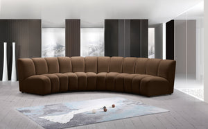 Meridian Furniture Infinity Four-piece Modular Sectional Brown Velvet Channel Tufted Living Room Sofa 638Brown-4PC
