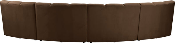 Meridian Furniture Infinity Four-piece Modular Sectional Brown Velvet Channel Tufted Living Room Sofa 638Brown-4PC