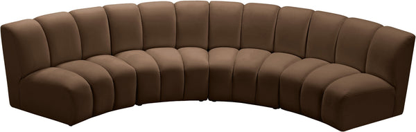 Meridian Furniture Infinity Four-piece Modular Sectional Brown Velvet Channel Tufted Living Room Sofa 638Brown-4PC