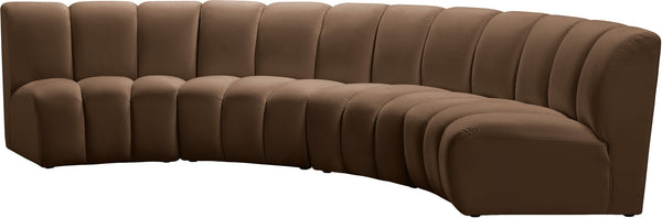 Meridian Furniture Infinity Four-piece Modular Sectional Brown Velvet Channel Tufted Living Room Sofa 638Brown-4PC