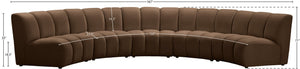 Meridian Furniture Infinity Five Piece Brown Velvet Modular Sectional with Channel Tufting for Large Rooms 638Brown-5PC