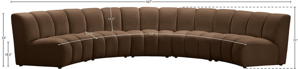 Meridian Furniture Infinity Five Piece Brown Velvet Modular Sectional with Channel Tufting for Large Rooms 638Brown-5PC