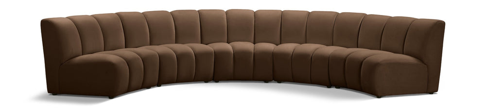 Meridian Furniture Infinity Five Piece Brown Velvet Modular Sectional with Channel Tufting for Large Rooms 638Brown-5PC