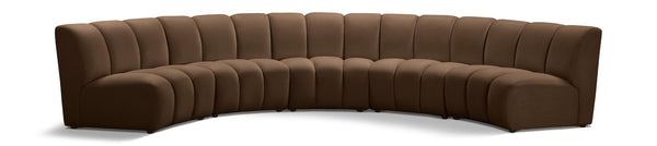 Meridian Furniture Infinity Five Piece Brown Velvet Modular Sectional with Channel Tufting for Large Rooms 638Brown-5PC