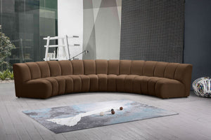 Meridian Furniture Infinity Five Piece Brown Velvet Modular Sectional with Channel Tufting for Large Rooms 638Brown-5PC