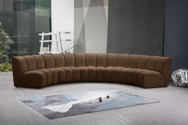 Meridian Furniture Infinity Five Piece Brown Velvet Modular Sectional with Channel Tufting for Large Rooms 638Brown-5PC