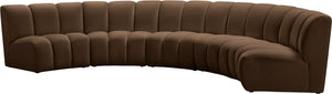 Meridian Furniture Infinity Five Piece Brown Velvet Modular Sectional with Channel Tufting for Large Rooms 638Brown-5PC