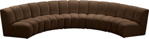 Meridian Furniture Infinity Five Piece Brown Velvet Modular Sectional with Channel Tufting for Large Rooms 638Brown-5PC