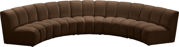 Meridian Furniture Infinity Five Piece Brown Velvet Modular Sectional with Channel Tufting for Large Rooms 638Brown-5PC