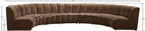 Meridian Furniture Infinity Seven Piece Velvet Modular Sectional with Channel Tufting for Large Living Rooms 638Brown-7PC