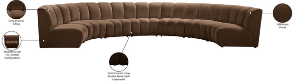 Meridian Furniture Infinity Seven Piece Velvet Modular Sectional with Channel Tufting for Large Living Rooms 638Brown-7PC