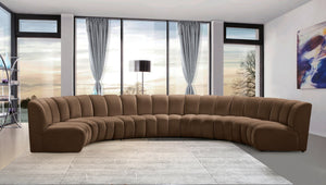 Meridian Furniture Infinity Seven Piece Velvet Modular Sectional with Channel Tufting for Large Living Rooms 638Brown-7PC