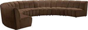 Meridian Furniture Infinity Seven Piece Velvet Modular Sectional with Channel Tufting for Large Living Rooms 638Brown-7PC