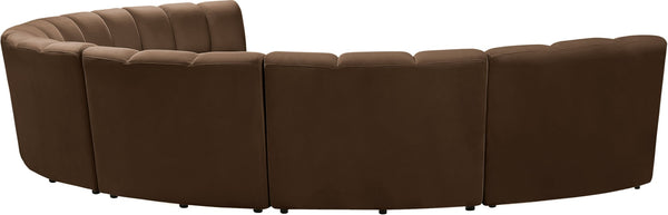Meridian Furniture Infinity Seven Piece Velvet Modular Sectional with Channel Tufting for Large Living Rooms 638Brown-7PC
