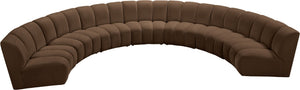Meridian Furniture Infinity Seven Piece Velvet Modular Sectional with Channel Tufting for Large Living Rooms 638Brown-7PC