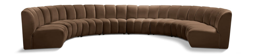 Meridian Furniture Infinity Eight Piece Modular Sectional Brown Velvet Channel Tufted Living Room Sofa 638Brown-8PC