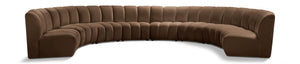 Meridian Furniture Infinity Eight Piece Modular Sectional Brown Velvet Channel Tufted Living Room Sofa 638Brown-8PC