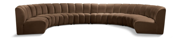 Meridian Furniture Infinity Eight Piece Modular Sectional Brown Velvet Channel Tufted Living Room Sofa 638Brown-8PC