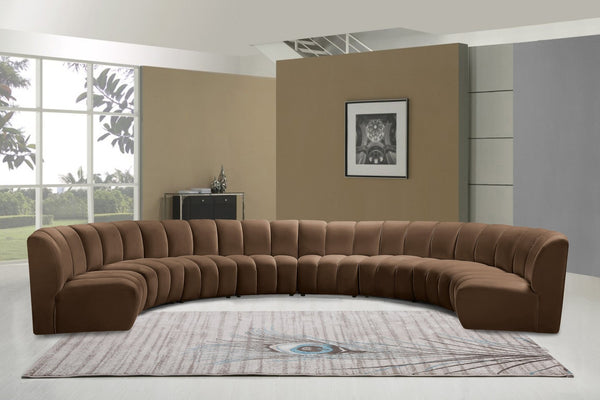 Meridian Furniture Infinity Eight Piece Modular Sectional Brown Velvet Channel Tufted Living Room Sofa 638Brown-8PC