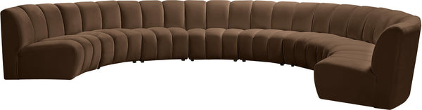 Meridian Furniture Infinity Eight Piece Modular Sectional Brown Velvet Channel Tufted Living Room Sofa 638Brown-8PC