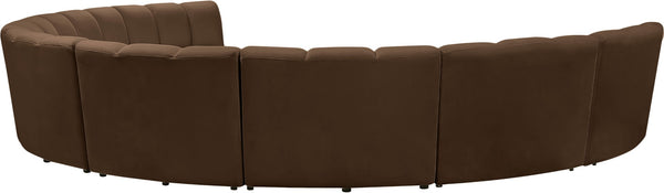 Meridian Furniture Infinity Eight Piece Modular Sectional Brown Velvet Channel Tufted Living Room Sofa 638Brown-8PC
