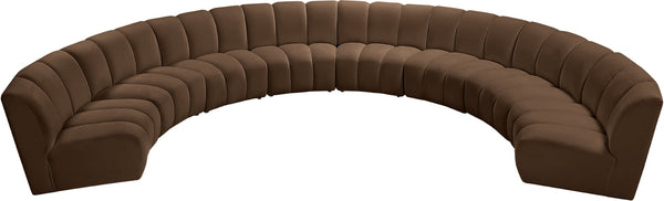Meridian Furniture Infinity Eight Piece Modular Sectional Brown Velvet Channel Tufted Living Room Sofa 638Brown-8PC