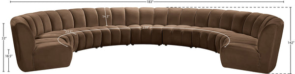 Meridian Furniture Infinity Nine Piece Velvet Modular Sectional with Channel Tufting for Large Living Rooms 638Brown-9PC