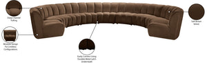 Meridian Furniture Infinity Nine Piece Velvet Modular Sectional with Channel Tufting for Large Living Rooms 638Brown-9PC