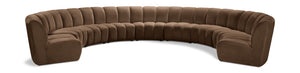 Meridian Furniture Infinity Nine Piece Velvet Modular Sectional with Channel Tufting for Large Living Rooms 638Brown-9PC