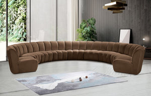 Meridian Furniture Infinity Nine Piece Velvet Modular Sectional with Channel Tufting for Large Living Rooms 638Brown-9PC
