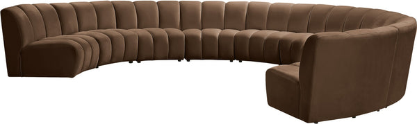 Meridian Furniture Infinity Nine Piece Velvet Modular Sectional with Channel Tufting for Large Living Rooms 638Brown-9PC